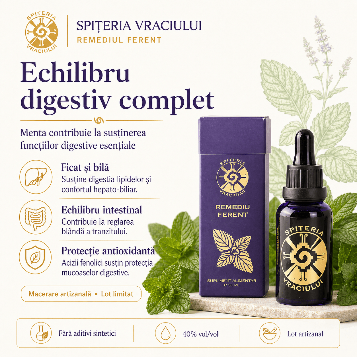 Remediu Natural Digestie și Diaree – Extract de Mentă FERENT | 30ml - Spiteria Vraciului