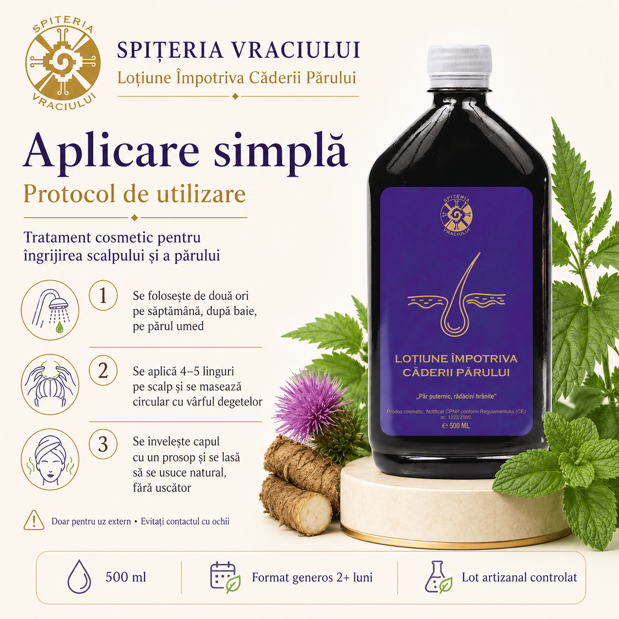 Leac Bătrânesc pentru Căderea Părului – Loțiune Capilară Naturală | 500ml - Spiteria Vraciului