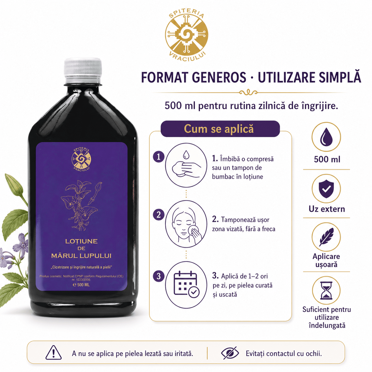 Leac Bătrânesc pentru Piele – Loțiune cu Mărul Lupului | 500ml - Spiteria Vraciului
