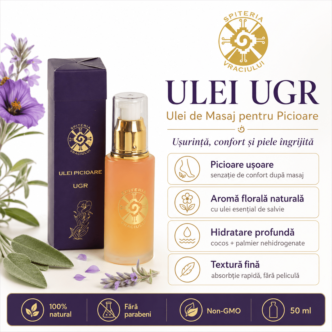 Ulei Natural Picioare Umflate, Gută și Dureri – UGR - Spiteria Vraciului