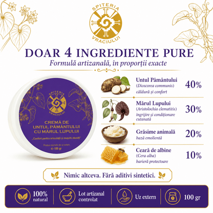 Leac Bătrânesc pentru Regenerarea Pielii – Cremă Untul Pământului și Mărul Lupului | 100g - Spiteria Vraciului