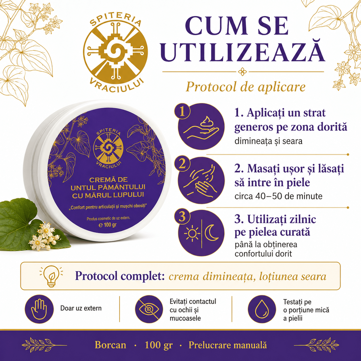 Leac Bătrânesc pentru Regenerarea Pielii – Cremă Untul Pământului și Mărul Lupului | 100g - Spiteria Vraciului
