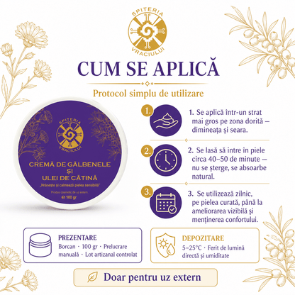 Leac Bătrânesc pentru Pielea Sensibilă – Cremă de Gălbenele și Ulei de Cătină | 100g - Spiteria Vraciului