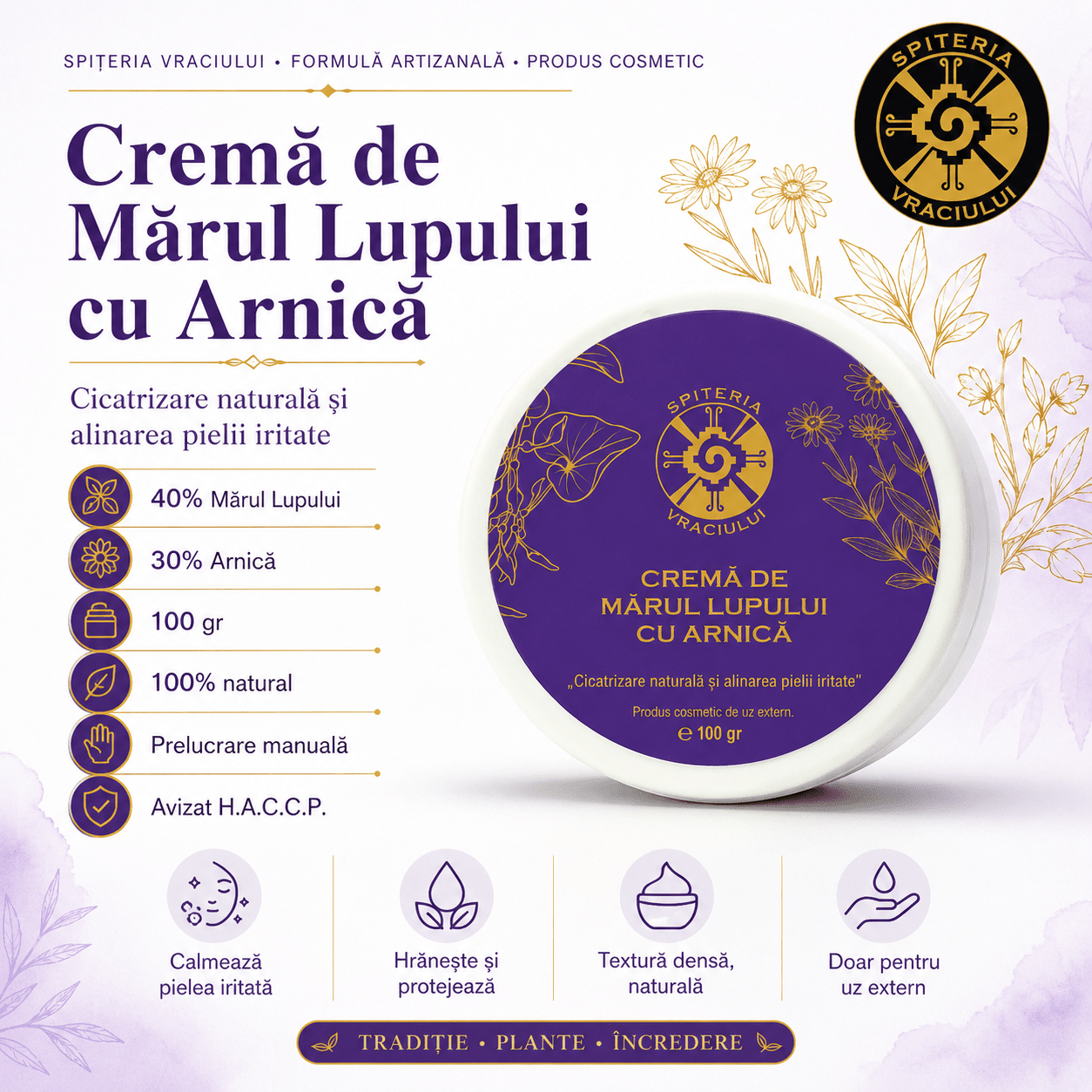 Rețeta Bătrânească cu Mărul Lupului și Arnică — Cremă Cicatrizantă Naturală 100g - Spiteria Vraciului