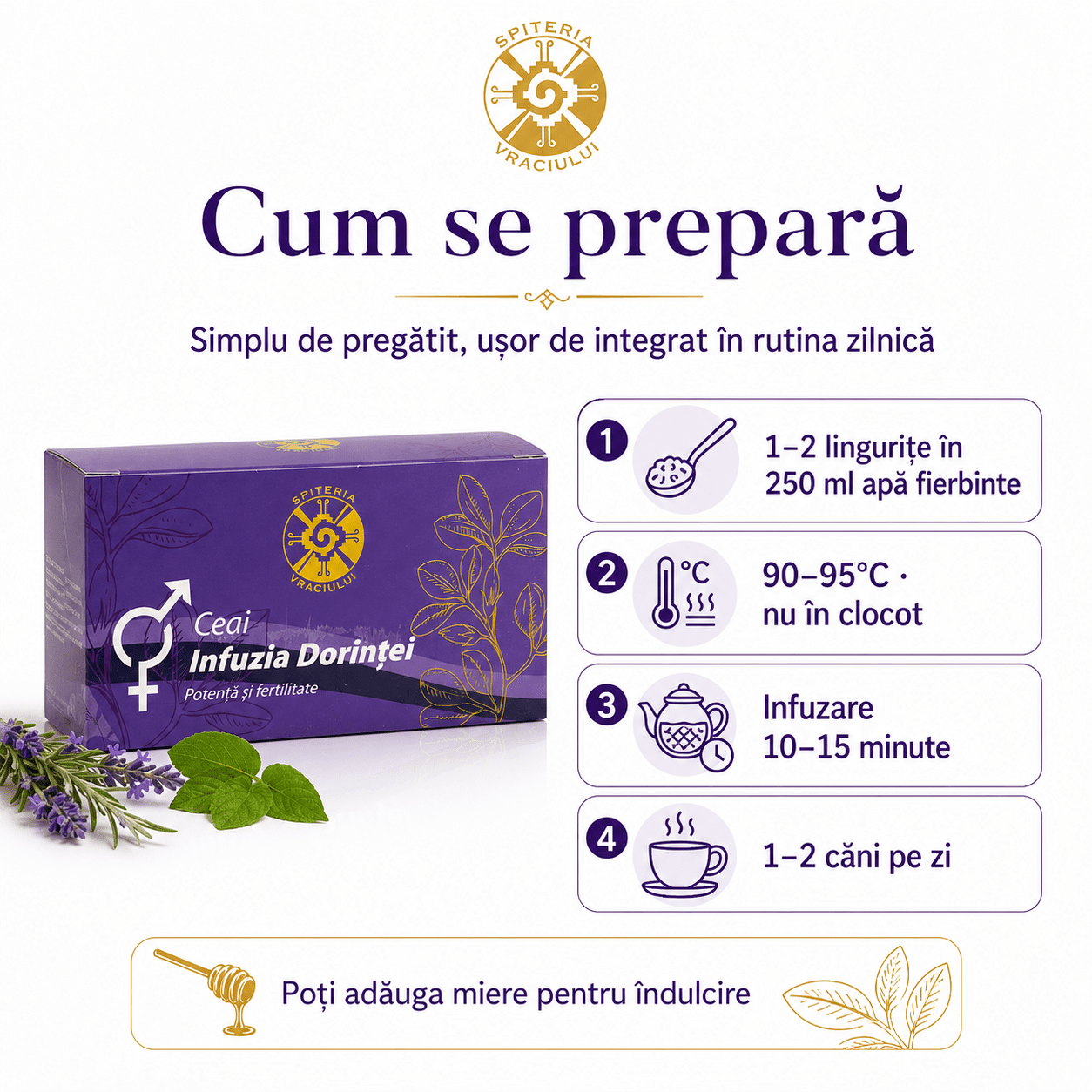Ceai Natural Fertilitate și Potență – Infuzia Dorinței - Spiteria Vraciului