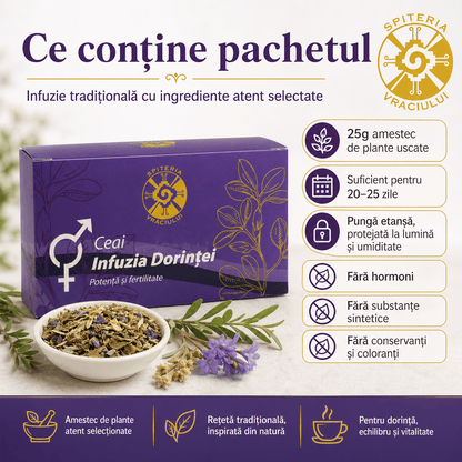 Ceai Natural Fertilitate și Potență – Infuzia Dorinței - Spiteria Vraciului