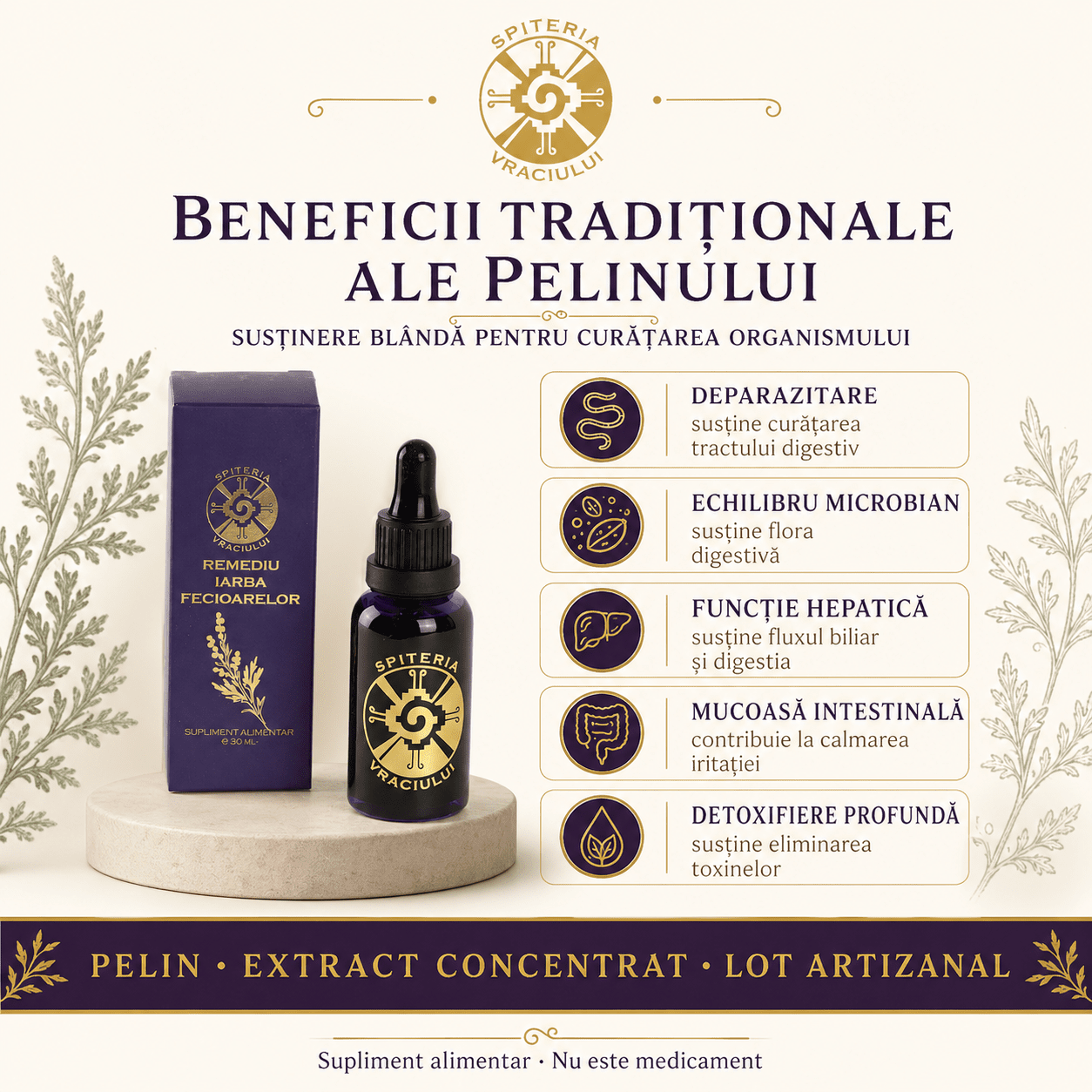 Remediu Natural Deparazitant – IARBA FECIOARELOR | 30ml - Spiteria Vraciului