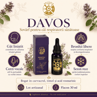 Remediu Natural Tuse și Dureri de Gât – DAVOS Antiinflamator | 30ml - Spiteria Vraciului