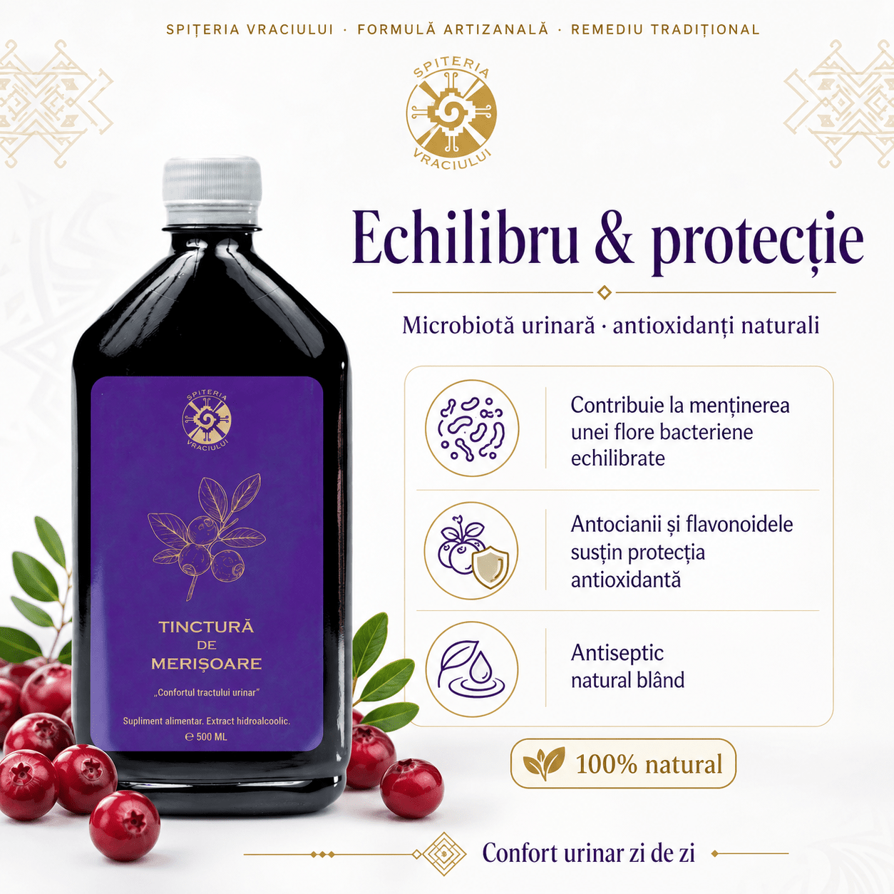Leac Bătrânesc pentru Tract Urinar – Tinctură de Merișoare | 500ml - Spiteria Vraciului