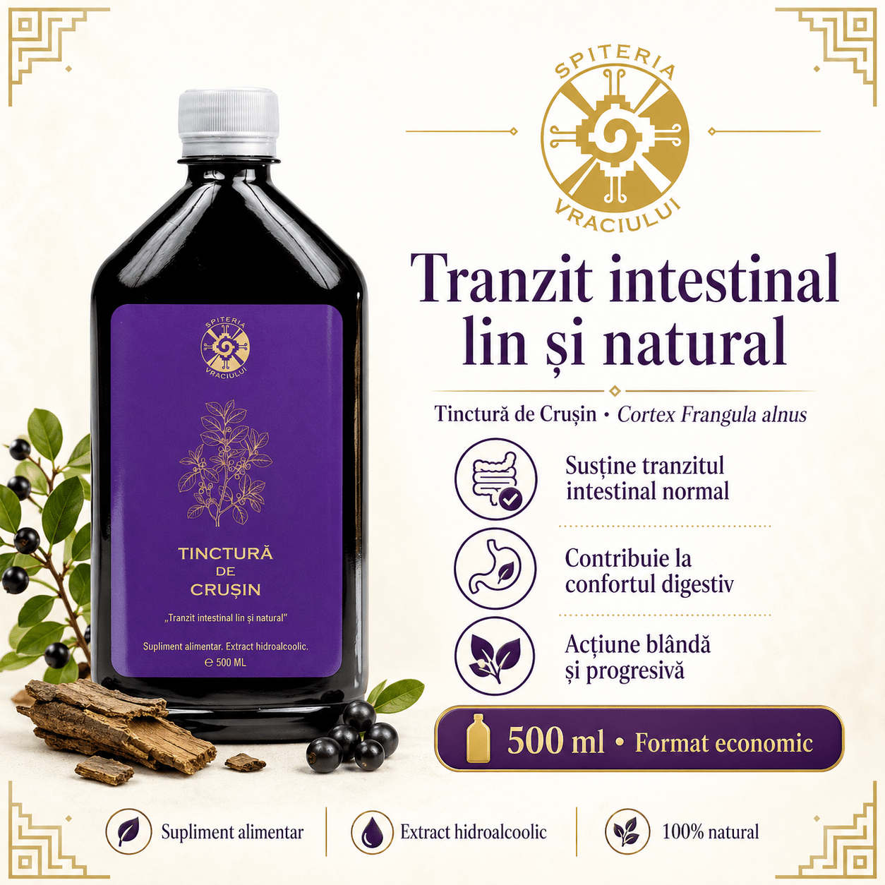 Tinctură de Crușin – Tranzit Intestinal Lin și Natural | Laxativ Blând 500ml - Spiteria Vraciului