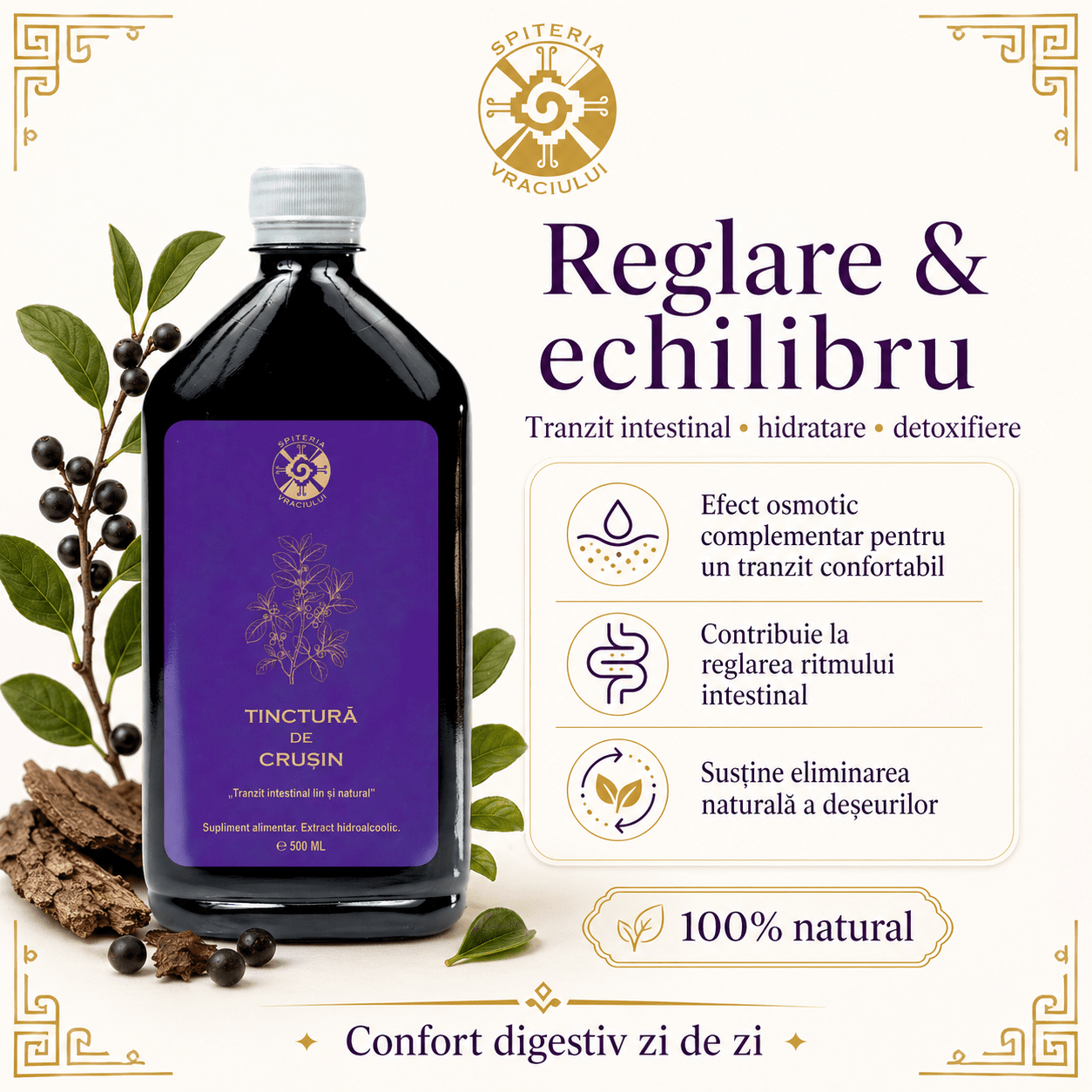 Tinctură de Crușin – Tranzit Intestinal Lin și Natural | Laxativ Blând 500ml - Spiteria Vraciului