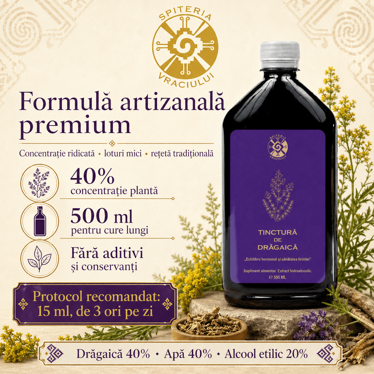 Tinctură de Drăgaică – Echilibru Hormonal și Sănătatea Tiroidei | 500ml - Spiteria Vraciului